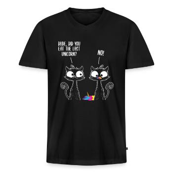 Dude Did You Eat The Last Unicorn - Männer Premium Bio T-Shirt mit V-Ausschnitt - Schwarz - Vorne - Nico (187cm)