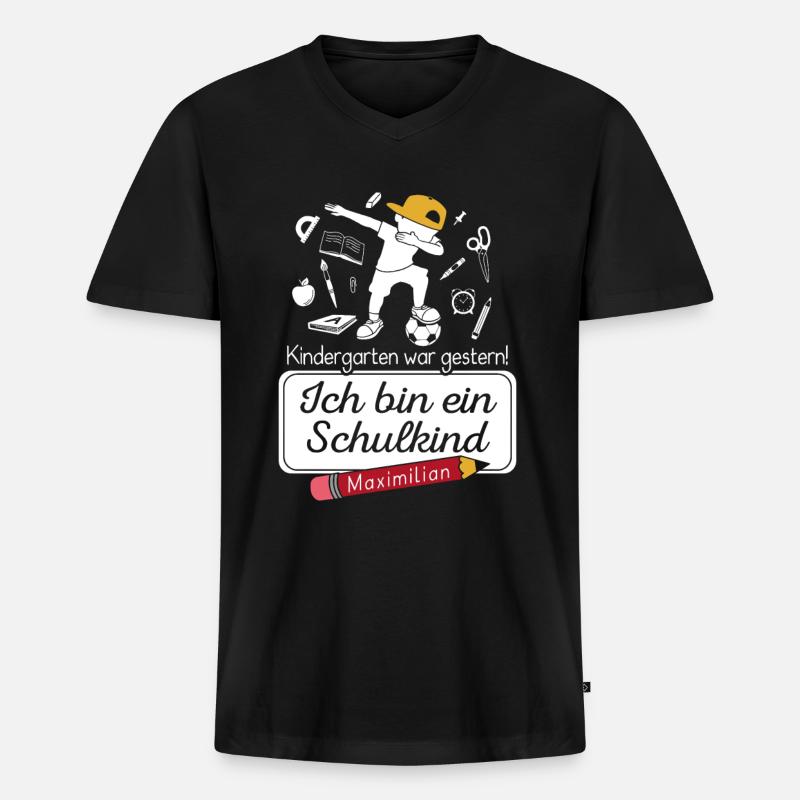 Ich bin ein Schulkind Maximilian - Männer Premium Bio T-Shirt mit V-Ausschnitt - Schwarz