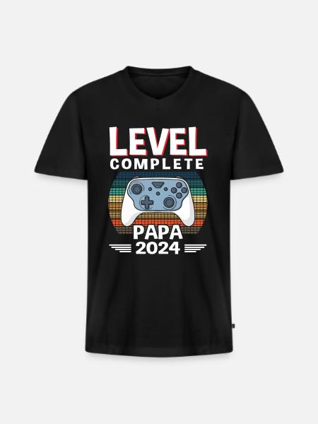 Level Complete Dad 2024 - Men's Premium Organic T-shirt with V-neck - black