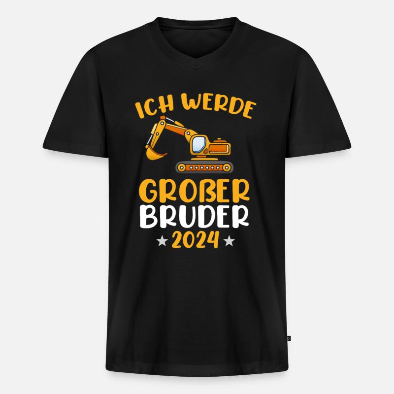 Ich Werde Großer Bruder 2024 Bagger - Männer Premium Bio T-Shirt mit V-Ausschnitt - Schwarz