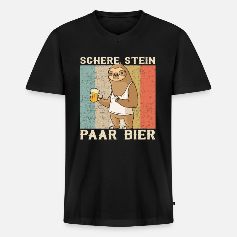  Bier Faultier - Männer Premium Bio T-Shirt mit V-Ausschnitt - Schwarz
