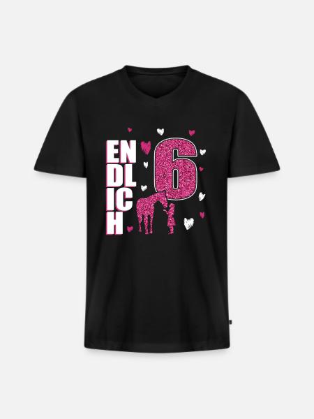 Endlich 6 Pferd Pony - Männer Premium Bio T-Shirt mit V-Ausschnitt - Schwarz