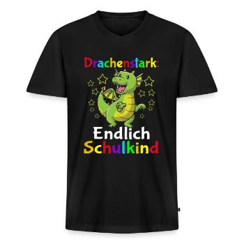 Drachenstark Endlich Schulkind - Männer Premium Bio T-Shirt mit V-Ausschnitt - Schwarz - Vorne - Nico (187cm)