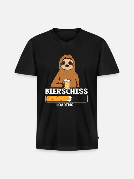 Bierschiss Loading Bier Faultier - Männer Premium Bio T-Shirt mit V-Ausschnitt - Schwarz