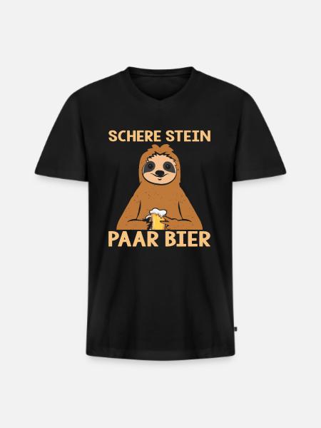 Bier Faultier - Männer Premium Bio T-Shirt mit V-Ausschnitt - Schwarz