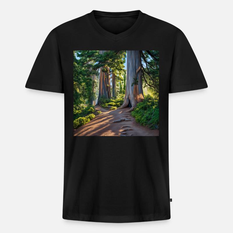 Wanderung Waldreise - Männer Premium Bio T-Shirt mit V-Ausschnitt - Schwarz