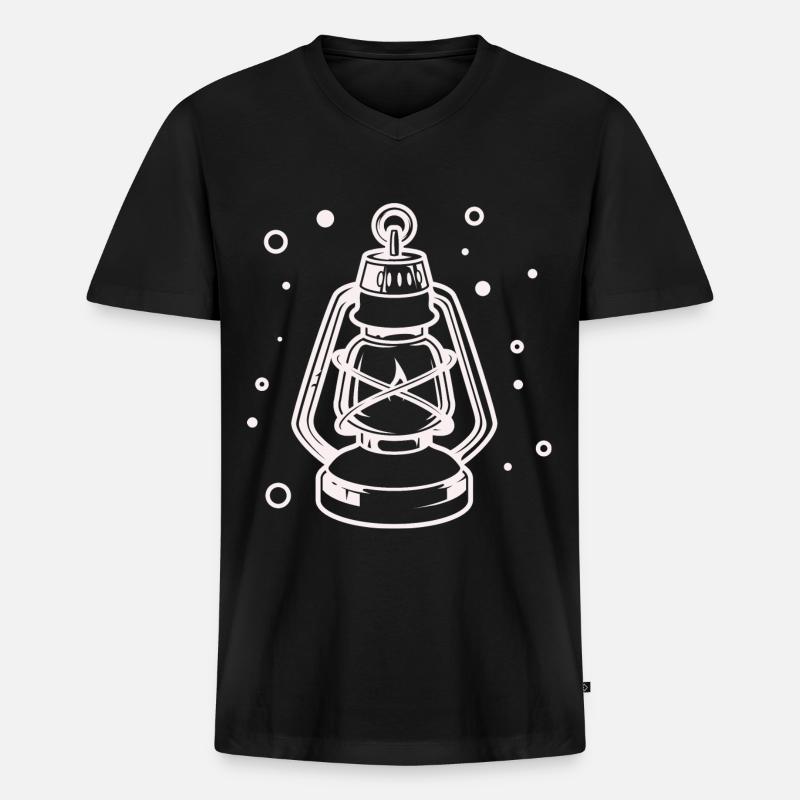 Nachtleuchte - Sturmlaterne Grubenlampe - Männer Premium Bio T-Shirt mit V-Ausschnitt - Schwarz