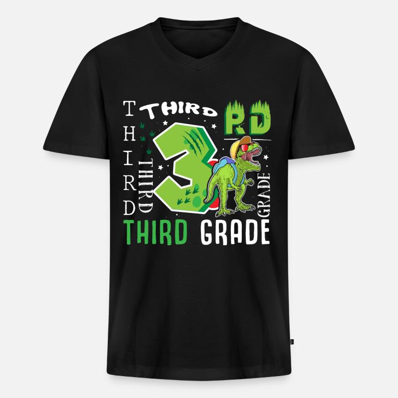 3rd class Dino T-Rex - Men's Premium Organic T-shirt with V-neck - black