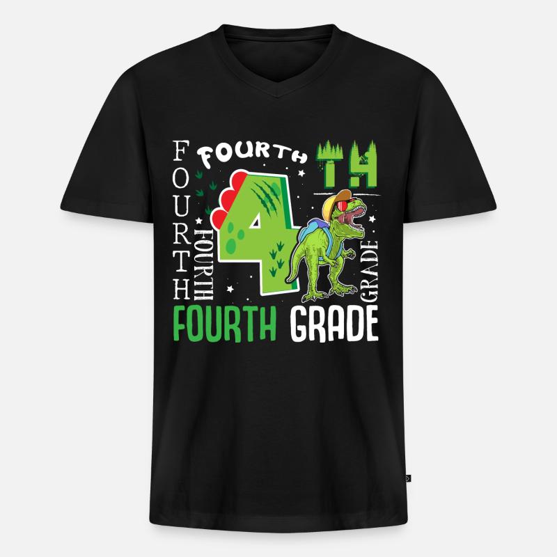 4. Klasse Dino T-Rex - Männer Premium Bio T-Shirt mit V-Ausschnitt - Schwarz