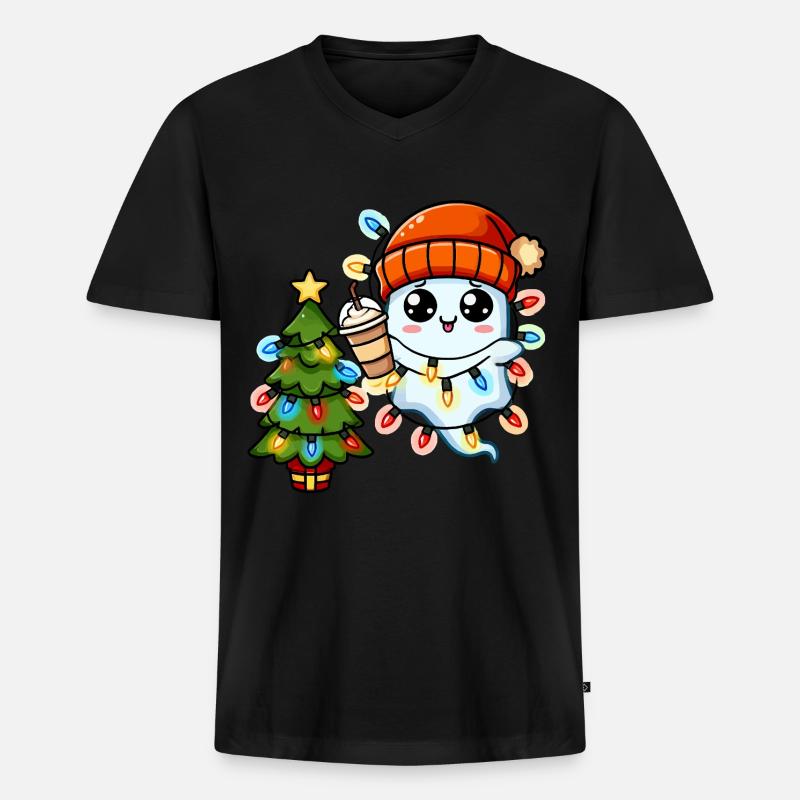Weihnachtsgeist Lichterkette Weihnachtsbaum - Männer Premium Bio T-Shirt mit V-Ausschnitt - Schwarz