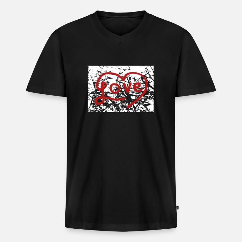 Liebe - Männer Premium Bio T-Shirt mit V-Ausschnitt - Schwarz
