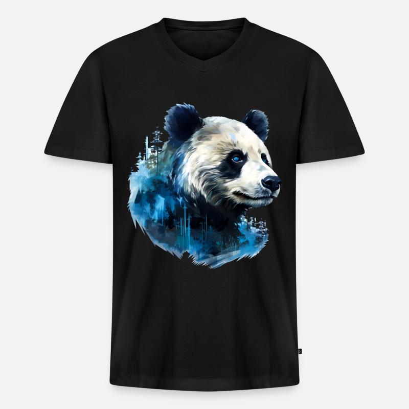 Panda - Männer Premium Bio T-Shirt mit V-Ausschnitt - Schwarz