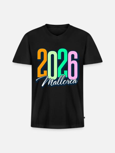2026 Majorque - T-shirt encolure en V Premium bio Homme - noir