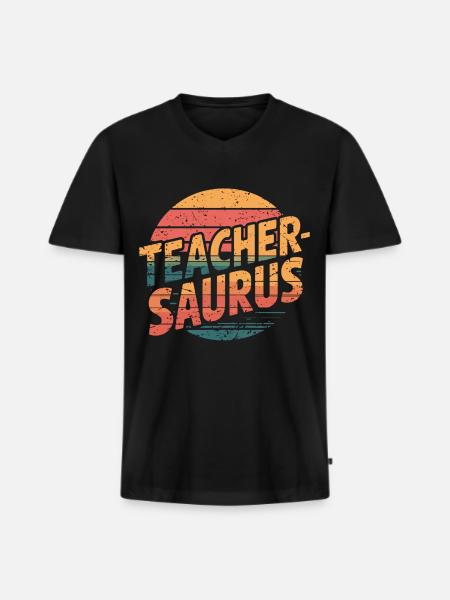 Teacher-saurus 14 - Männer Premium Bio T-Shirt mit V-Ausschnitt - Schwarz