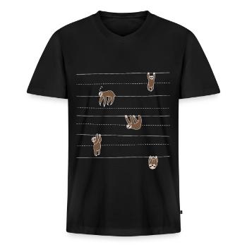 Faultier Muster Geschenkidee für Faultierfans - Männer Premium Bio T-Shirt mit V-Ausschnitt - Schwarz - Vorne - Nico (187cm)