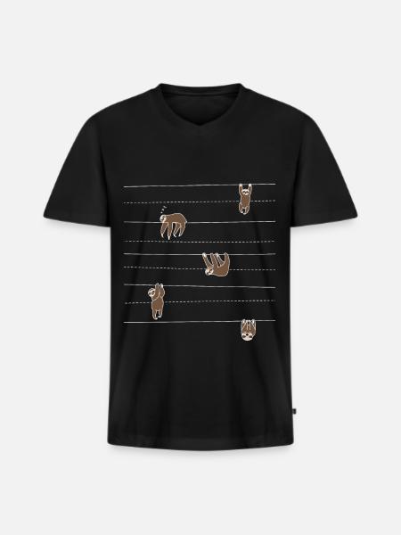 Faultier Muster Geschenkidee für Faultierfans - Männer Premium Bio T-Shirt mit V-Ausschnitt - Schwarz