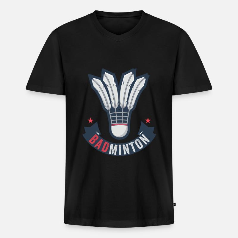 Badminton - Männer Premium Bio T-Shirt mit V-Ausschnitt - Schwarz