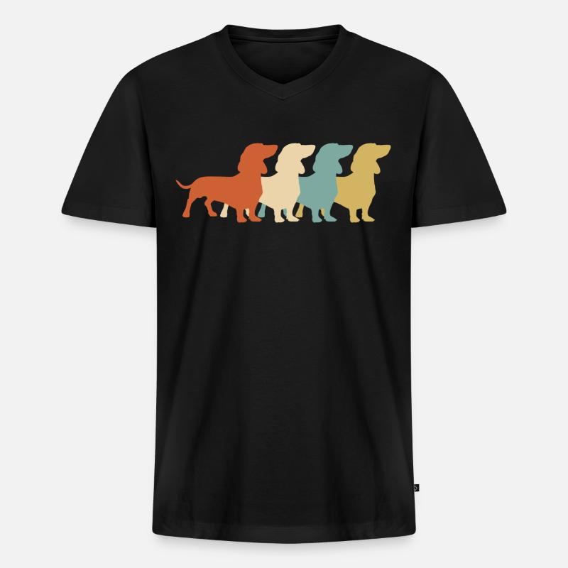 Dackel Retro Teckel Dachshund - Männer Premium Bio T-Shirt mit V-Ausschnitt - Schwarz