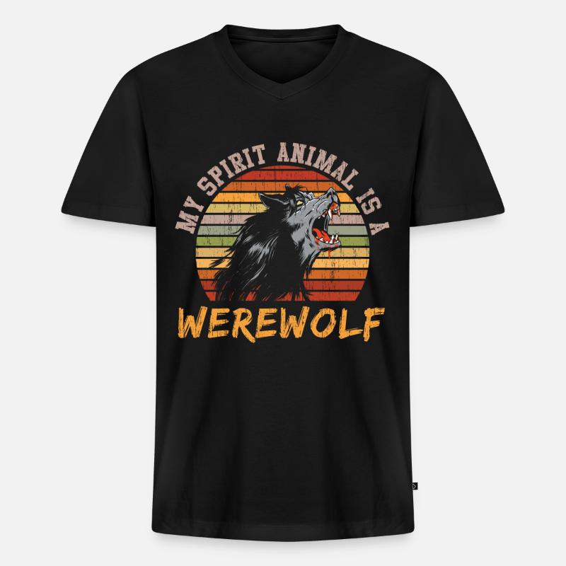 Mein Geistes Tier ist Werwolf - Männer Premium Bio T-Shirt mit V-Ausschnitt - Schwarz