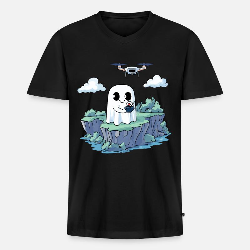 Geist Drohne Halloween - Männer Premium Bio T-Shirt mit V-Ausschnitt - Schwarz