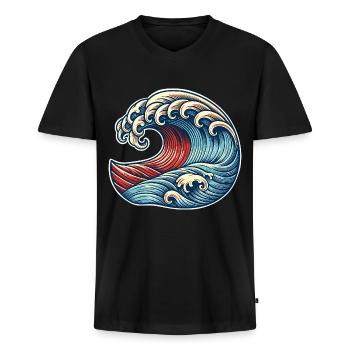 Welle - Männer Premium Bio T-Shirt mit V-Ausschnitt - Schwarz - Vorne - Nico (187cm)