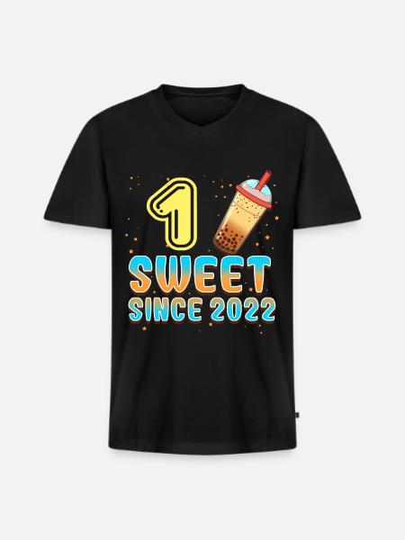1st Birthday Bubble Tea - Men's Premium Organic T-shirt with V-neck - black