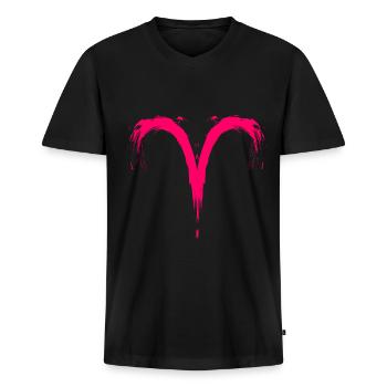 Sternzeichen Widder Aris Symbol Rosa Pink - Männer Premium Bio T-Shirt mit V-Ausschnitt - Schwarz - Vorne - Nico (187cm)
