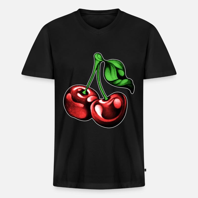 Kirschen Kirsche Obst Früchte Sommer - Männer Premium Bio T-Shirt mit V-Ausschnitt - Schwarz