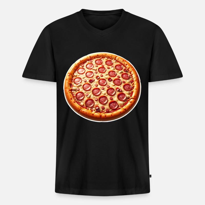 Pizza - Männer Premium Bio T-Shirt mit V-Ausschnitt - Schwarz
