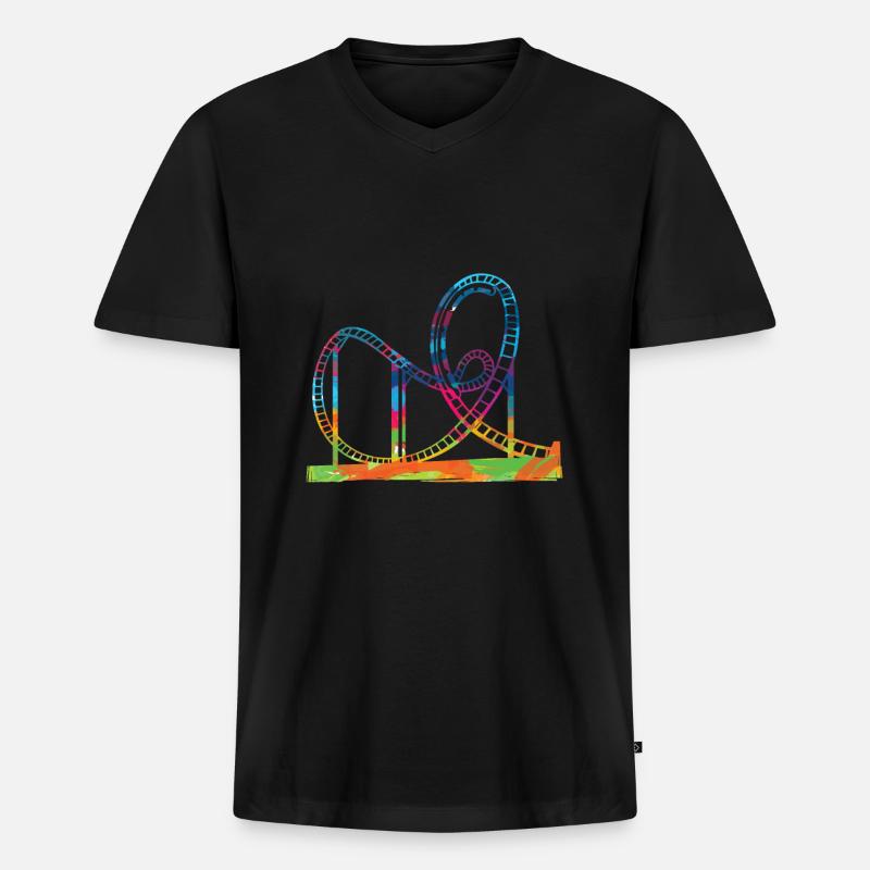 Achterbahn Geschenkidee Freizeitparks Schausteller - Männer Premium Bio T-Shirt mit V-Ausschnitt - Schwarz