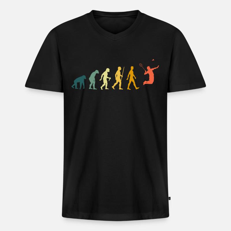 Badminton Evolution Retro Badmintonspieler - Männer Premium Bio T-Shirt mit V-Ausschnitt - Schwarz