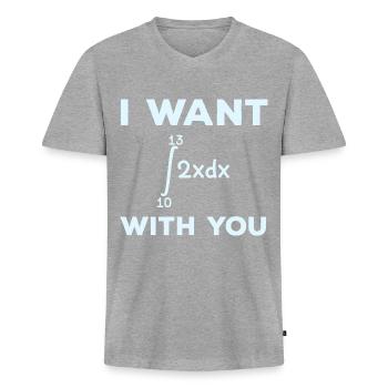 I want 69 with you Mathematik Integral Mathelehrer - Männer Premium Bio T-Shirt mit V-Ausschnitt - Grau meliert - Vorne
