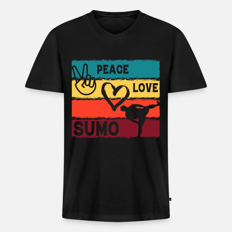 Frieden Liebe Sumo - Männer Premium Bio T-Shirt mit V-Ausschnitt - Schwarz