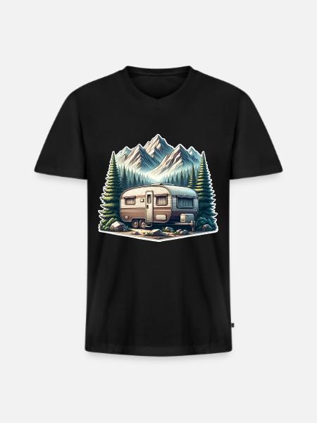 Camping Caravan - Men's Premium Organic T-shirt with V-neck - black
