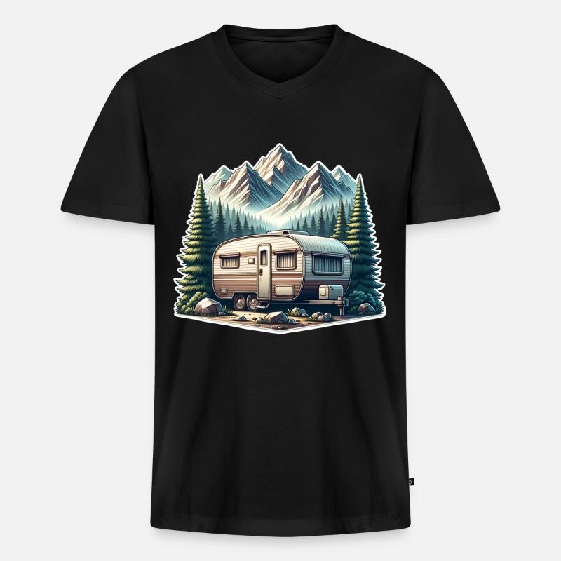 Camping Wohnwagen - Männer Premium Bio T-Shirt mit V-Ausschnitt - Schwarz