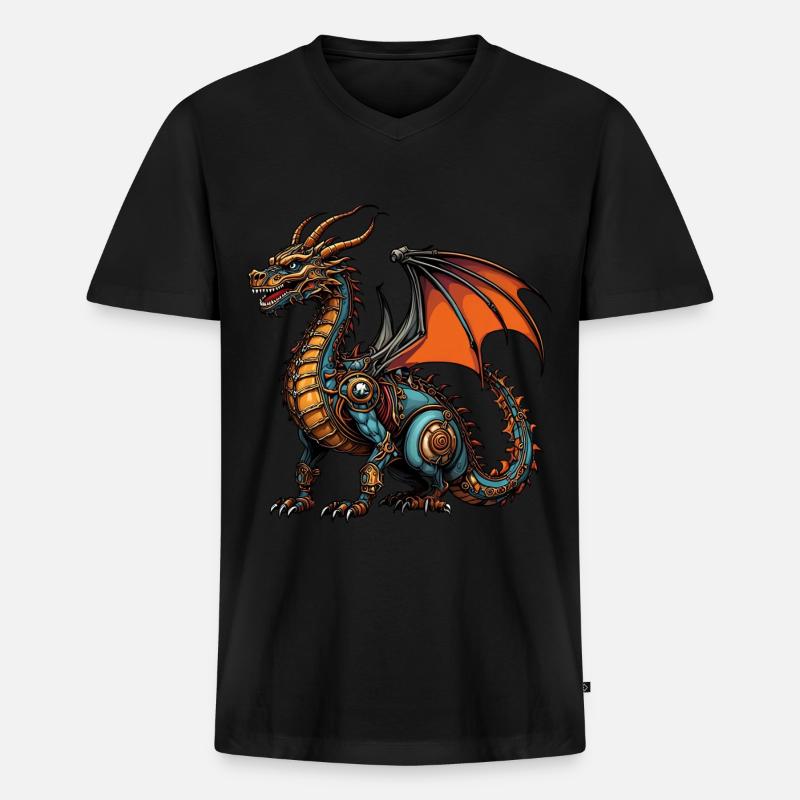 drage - Premium økologisk T-shirt med V-hals til mænd - sort