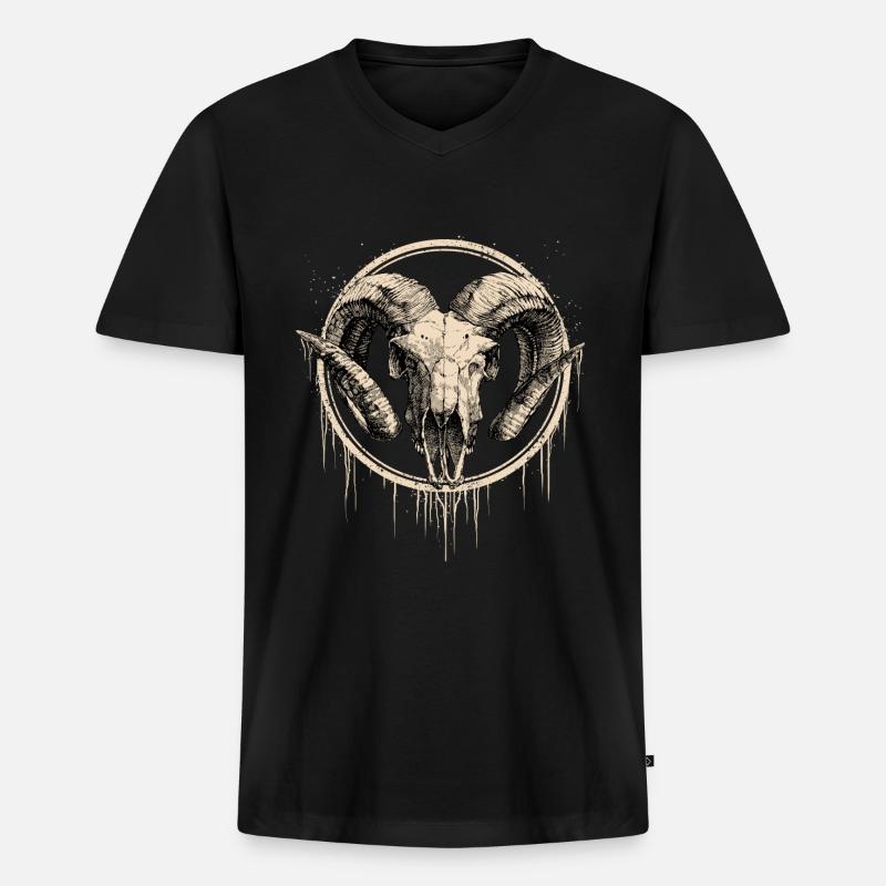 Widder Widderkopf Schädel Hörner - Männer Premium Bio T-Shirt mit V-Ausschnitt - Schwarz