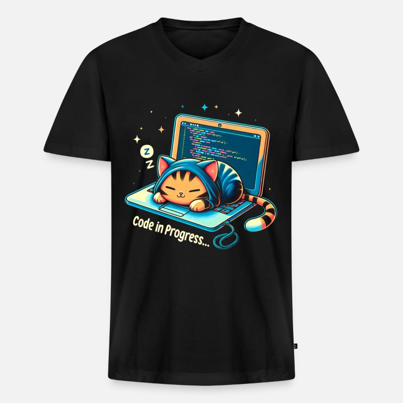 Code in Bearbeitung.. - Programming Cats - Männer Premium Bio T-Shirt mit V-Ausschnitt - Schwarz