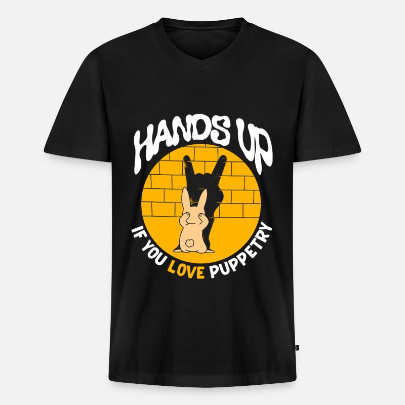 Puppenspieler Bauchredner - Männer Premium Bio T-Shirt mit V-Ausschnitt - Schwarz
