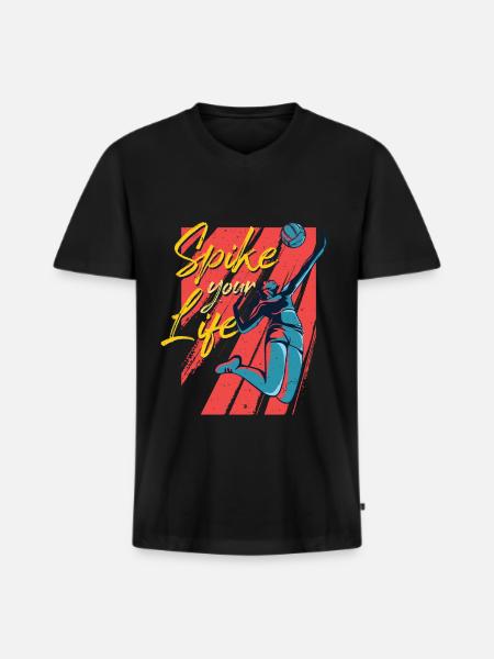 Beachvolleyball - Männer Premium Bio T-Shirt mit V-Ausschnitt - Schwarz