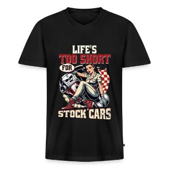 Petrolhead Tuning Life's Too Short For Stock Cars - Männer Premium Bio T-Shirt mit V-Ausschnitt - Schwarz - Vorne - Nico (187cm)