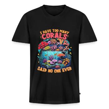 Reproduction de coraux Éleveur de coraux Trop de coraux - T-shirt encolure en V Premium bio Homme - noir - Devant - Nico (187cm)