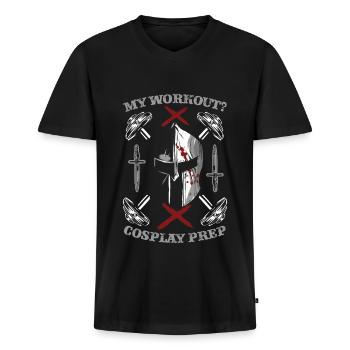 Cosplay Bodybuilder - Men's Premium Organic T-shirt with V-neck - black - Front - Nico (187cm)
