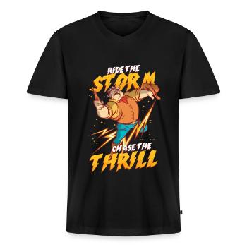 Sturmjäger Meteorologe - Männer Premium Bio T-Shirt mit V-Ausschnitt - Schwarz - Vorne - Nico (187cm)