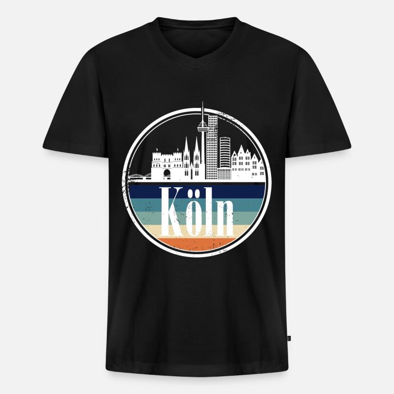 retro Kölner Skyline - Männer Premium Bio T-Shirt mit V-Ausschnitt - Schwarz