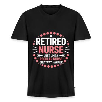 Pension d’infirmière infirmière retraitée - T-shirt encolure en V Premium bio Homme - noir - Devant - Nico (187cm)