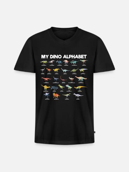 Mein Dino Alphabet - Männer Premium Bio T-Shirt mit V-Ausschnitt - Schwarz