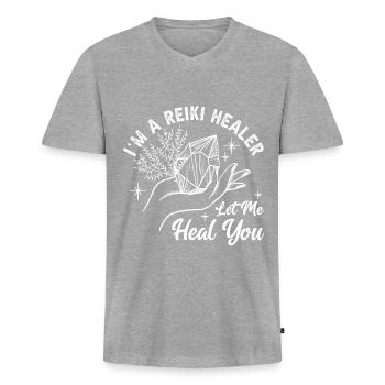 Medicine Reiki Healer Positive Energy - Men's Premium Organic T-shirt with V-neck - heather grey - Front