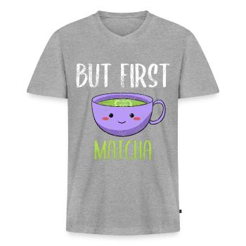 Asiatisches Japanischer Tee Matcha Tea I Geschenk - Männer Premium Bio T-Shirt mit V-Ausschnitt - Grau meliert - Vorne