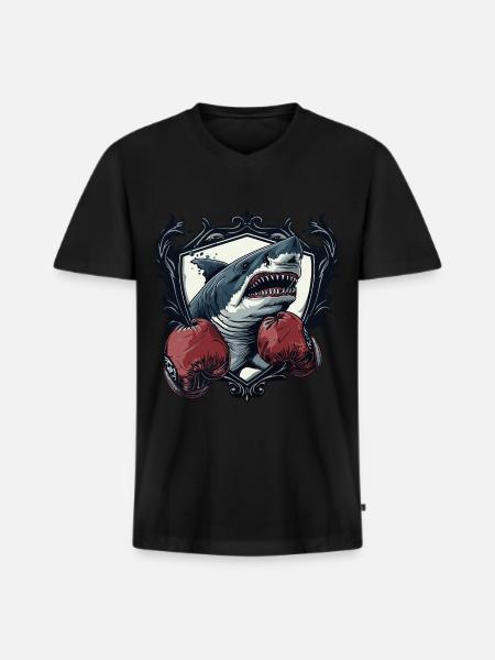Shark Boxer MMA Logo - T-shirt encolure en V Premium bio Homme - noir